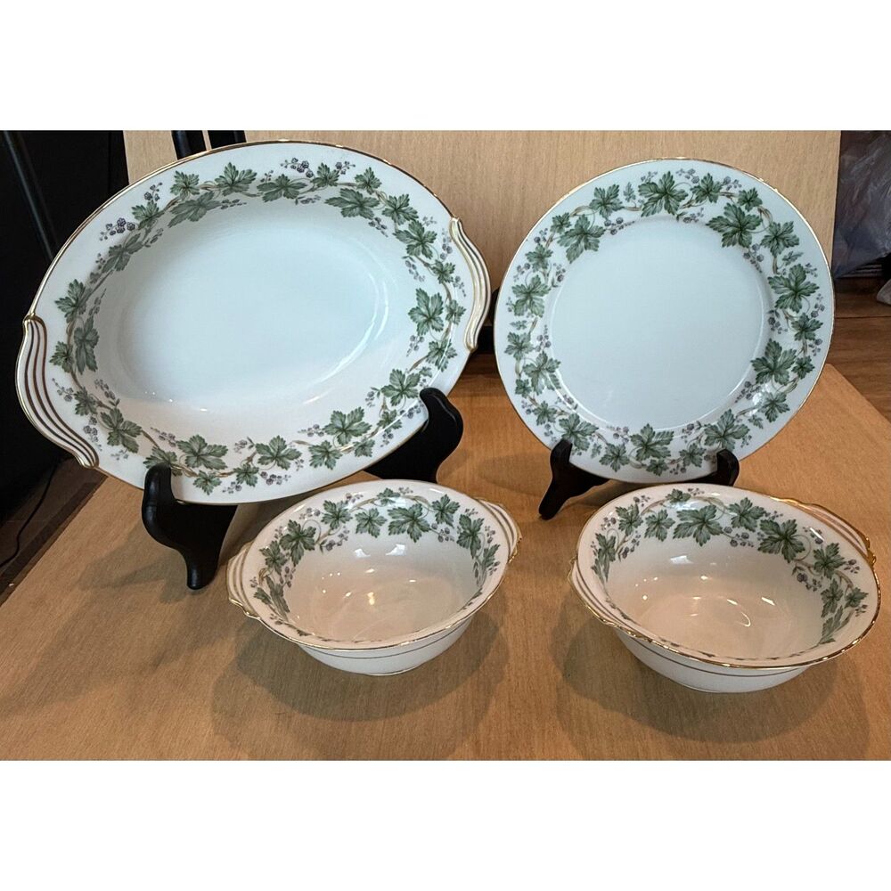 Vintage Noritake China Madera Oval Serving Platter Plate Bowls Gold Trim
